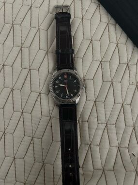 Victorinox Swiss Army Men’s Quartz Watch – Black Dial, Brown Leather Band